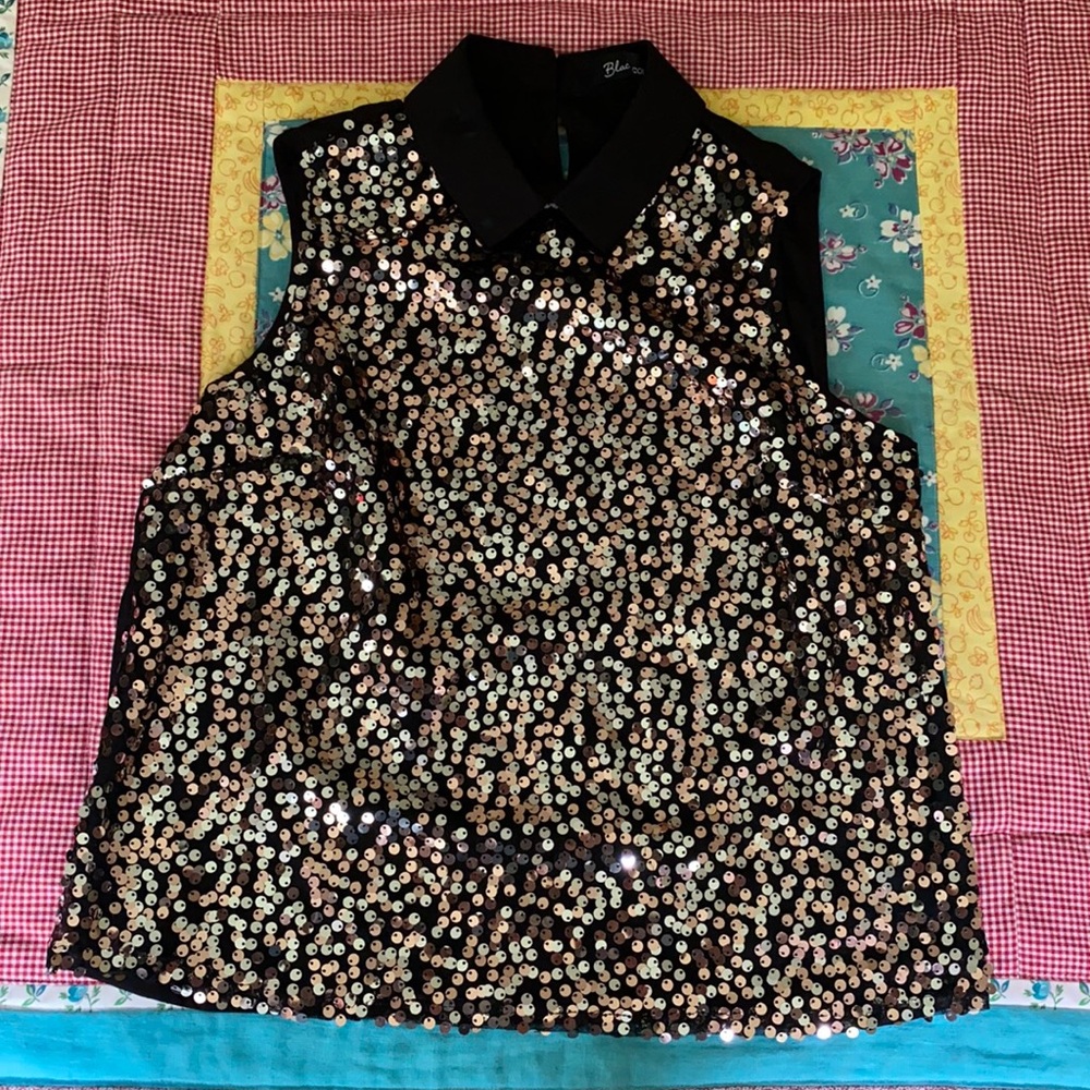 Sleeveless, Collared, Sequin Top